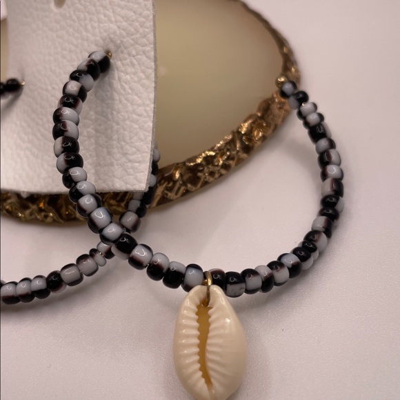 Free People Black And White Beaded Hoops - Picture 4 of 8